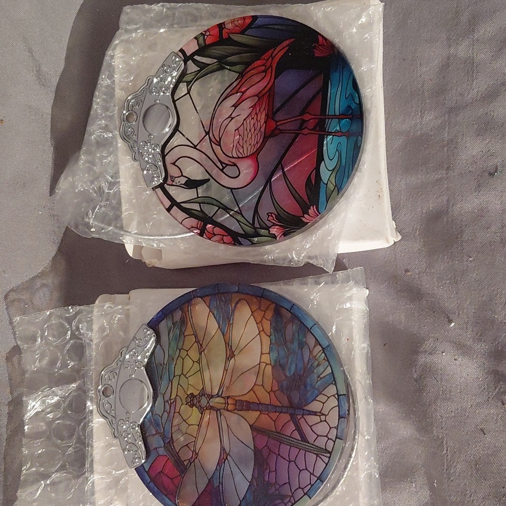 Dragonfly and Flamingo Stained Glass Christmas Tree Ornaments
